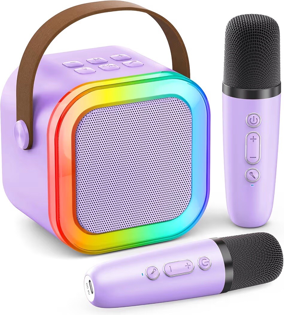 Kids Mini Karaoke Machine Portable Bluetooth Speaker with 2 Wireless Microphones