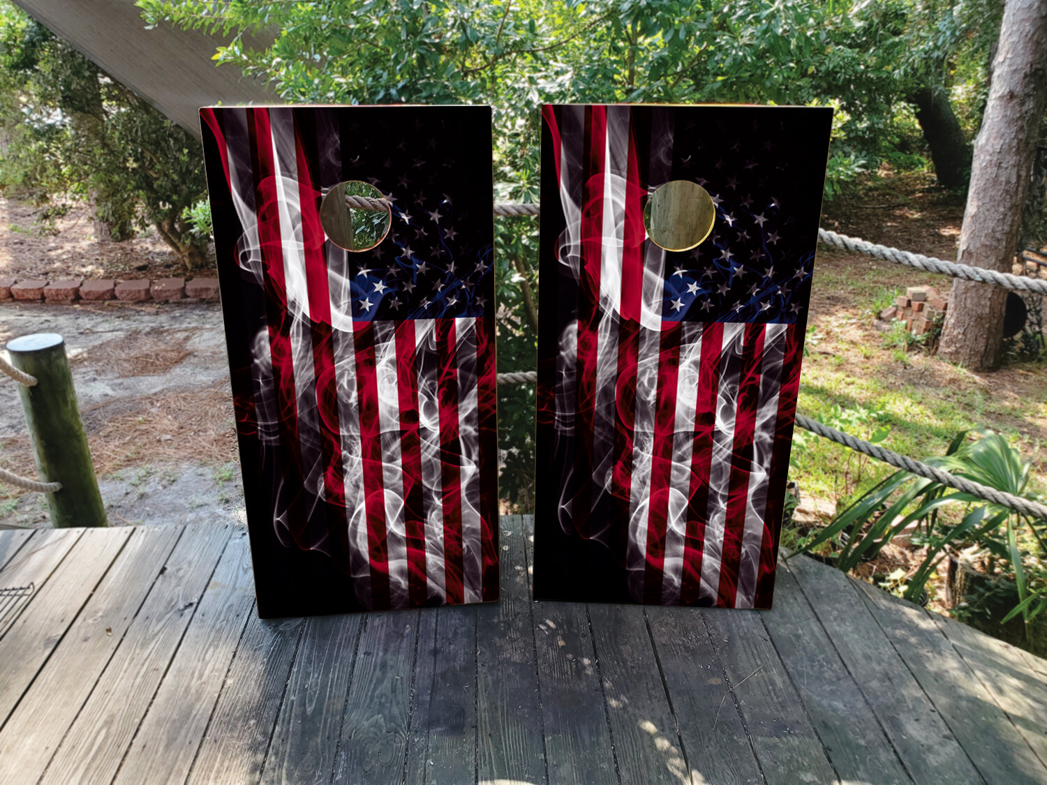 Smokey USA Flag Cornhole Wraps | Laminated 3M Vinyl | Fadeproof | Distressed