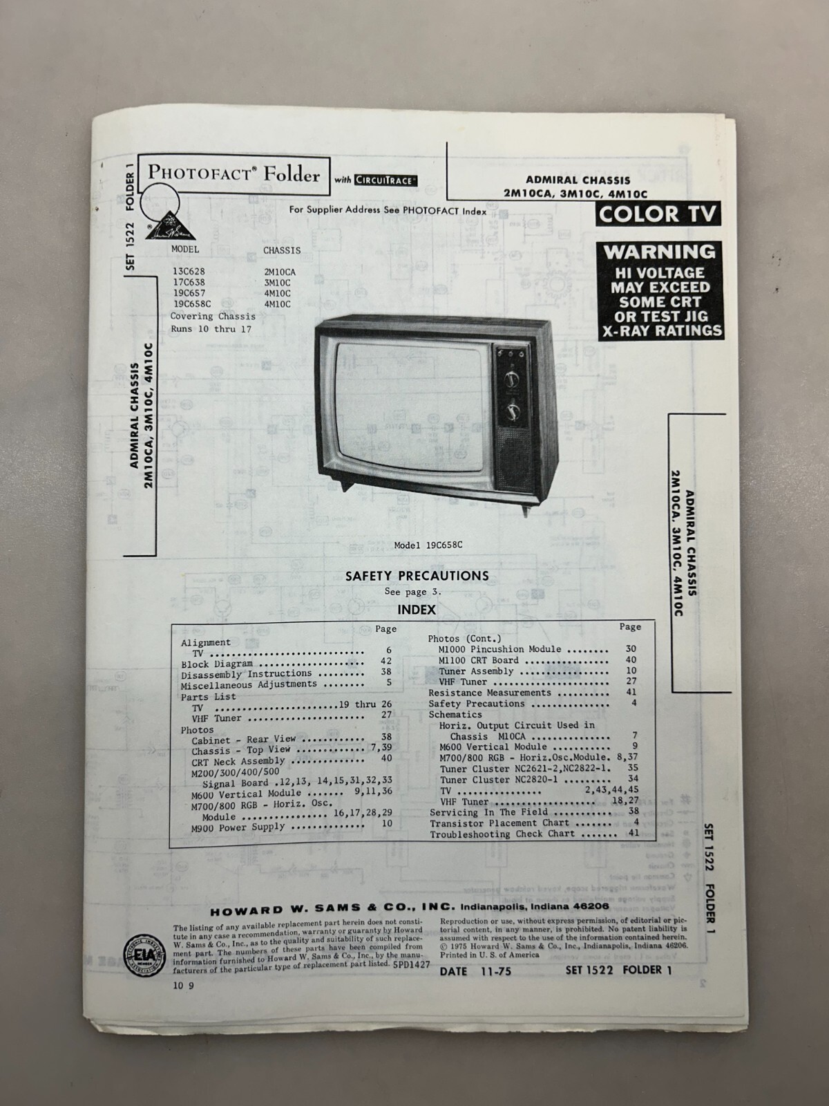 Admiral 2M10CA 3M10C 4M10C Service Manual Sams Photofact Free Shipping