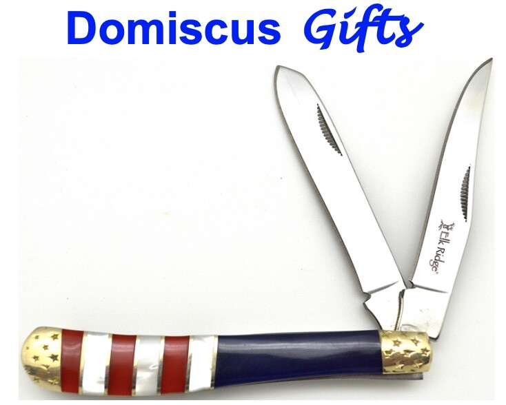 7" NEW Elk Ridge AMERICAN FLAG 2 Blade Gold FOLDING POCKET KNIFE Knives ER-954AF