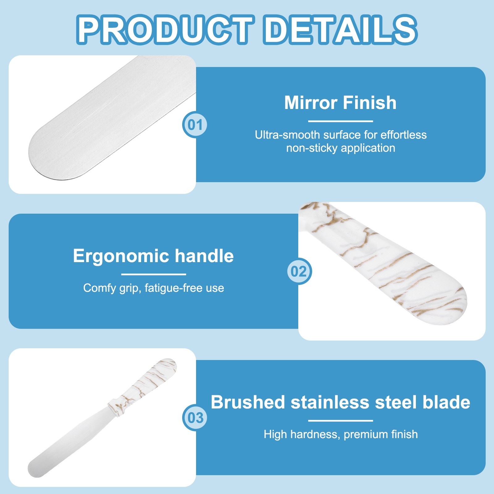 6, 8, 10" Cake Offset Spatula Set of 3 White (Straight Handle)