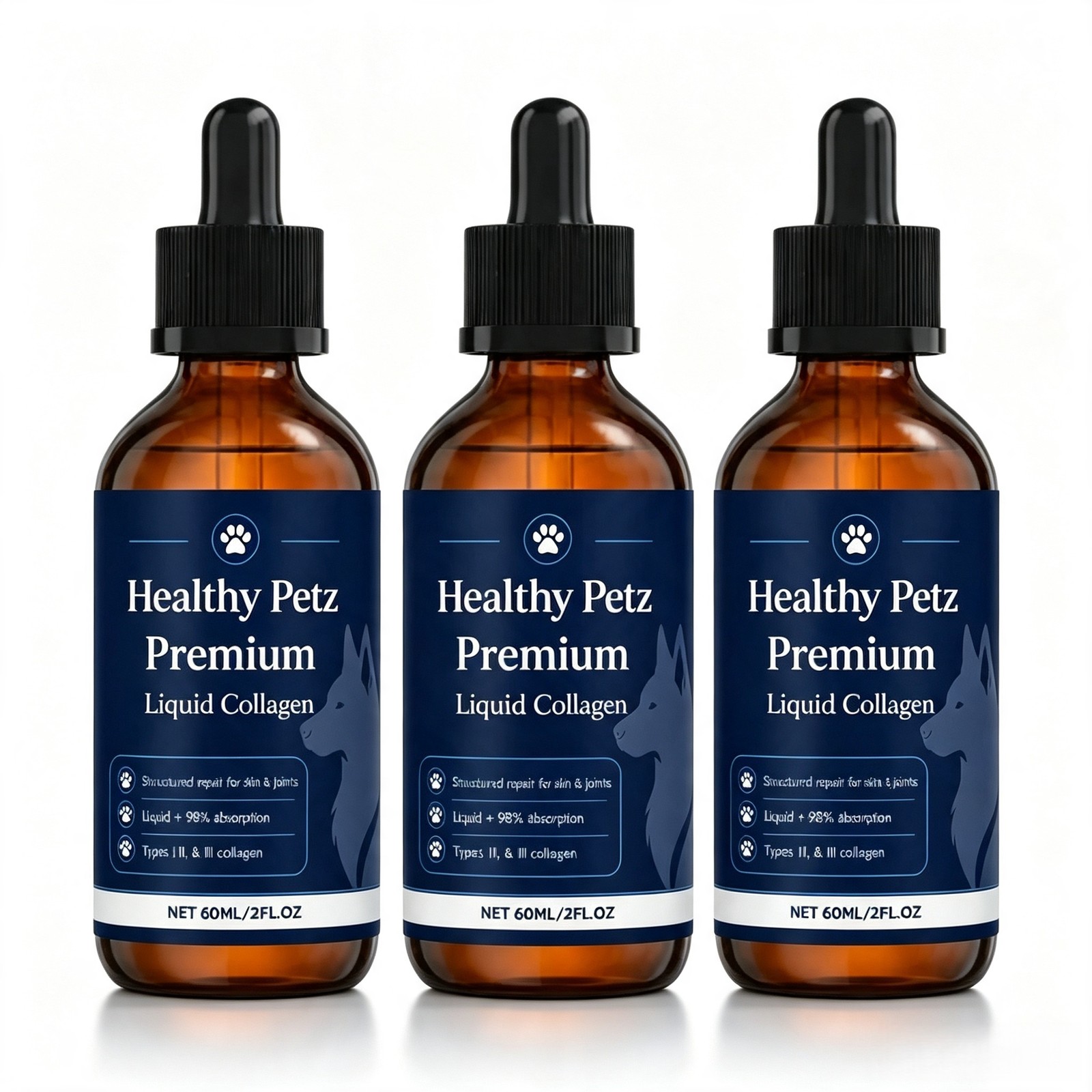 1-3 Bottle Healthy Petz Premium Liquid Collagen For Dogs, Skin & Coat Supplement