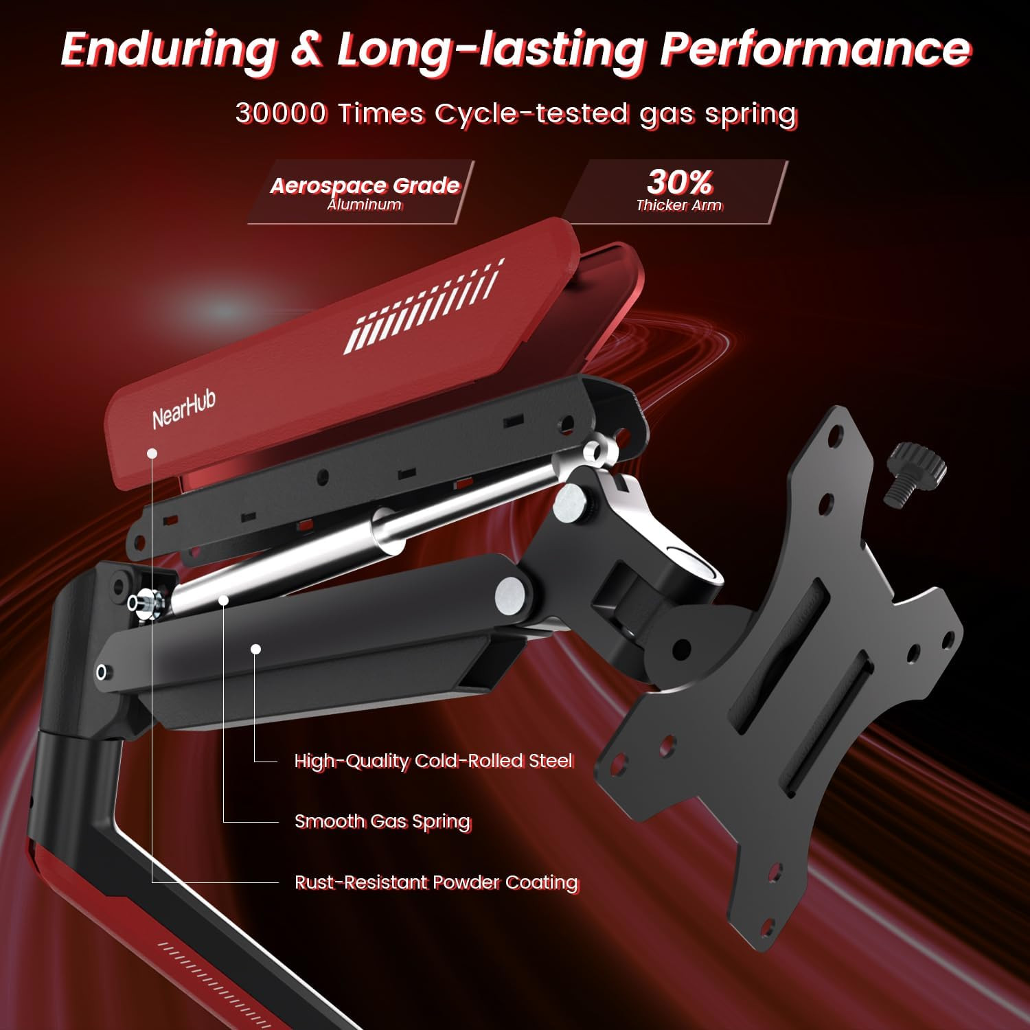 Red Dual Monitor Mount for 13-32" Screens, 360° Rotation, VESA Compatible