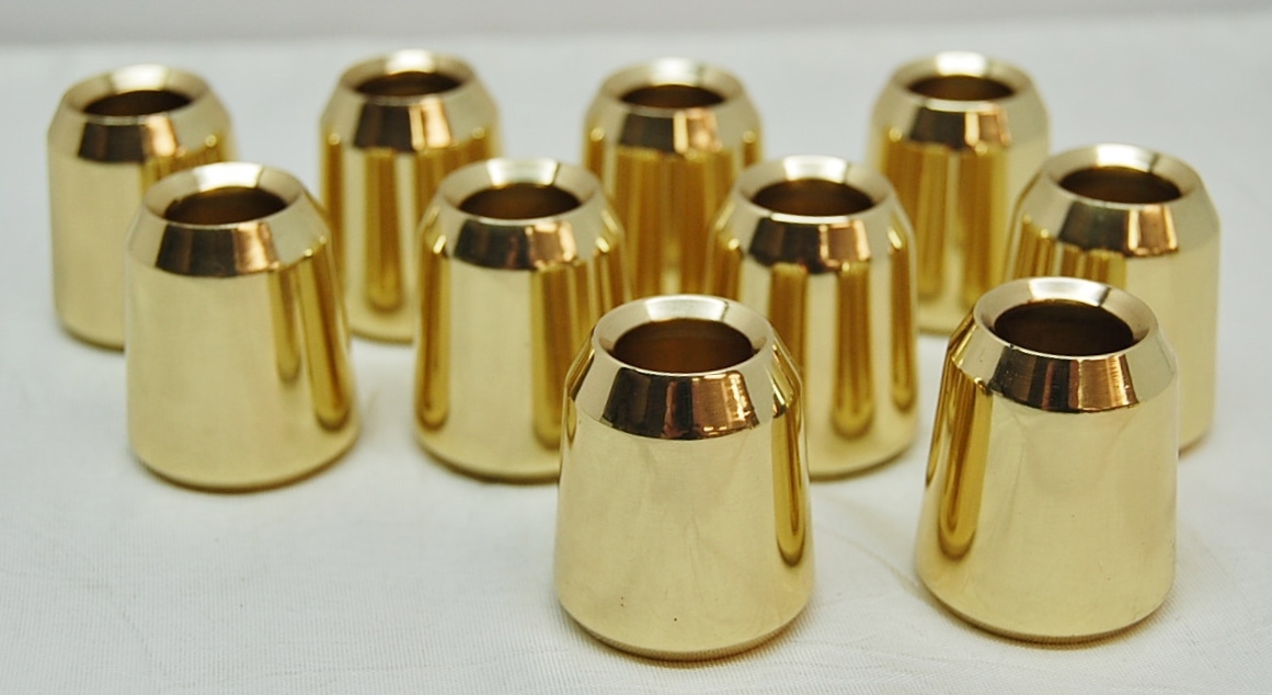 Set of 10 POLISHED BRASS 7/8" SMOOTH CANDLE FOLLOWERS, TOPPERS, CANDELABRA