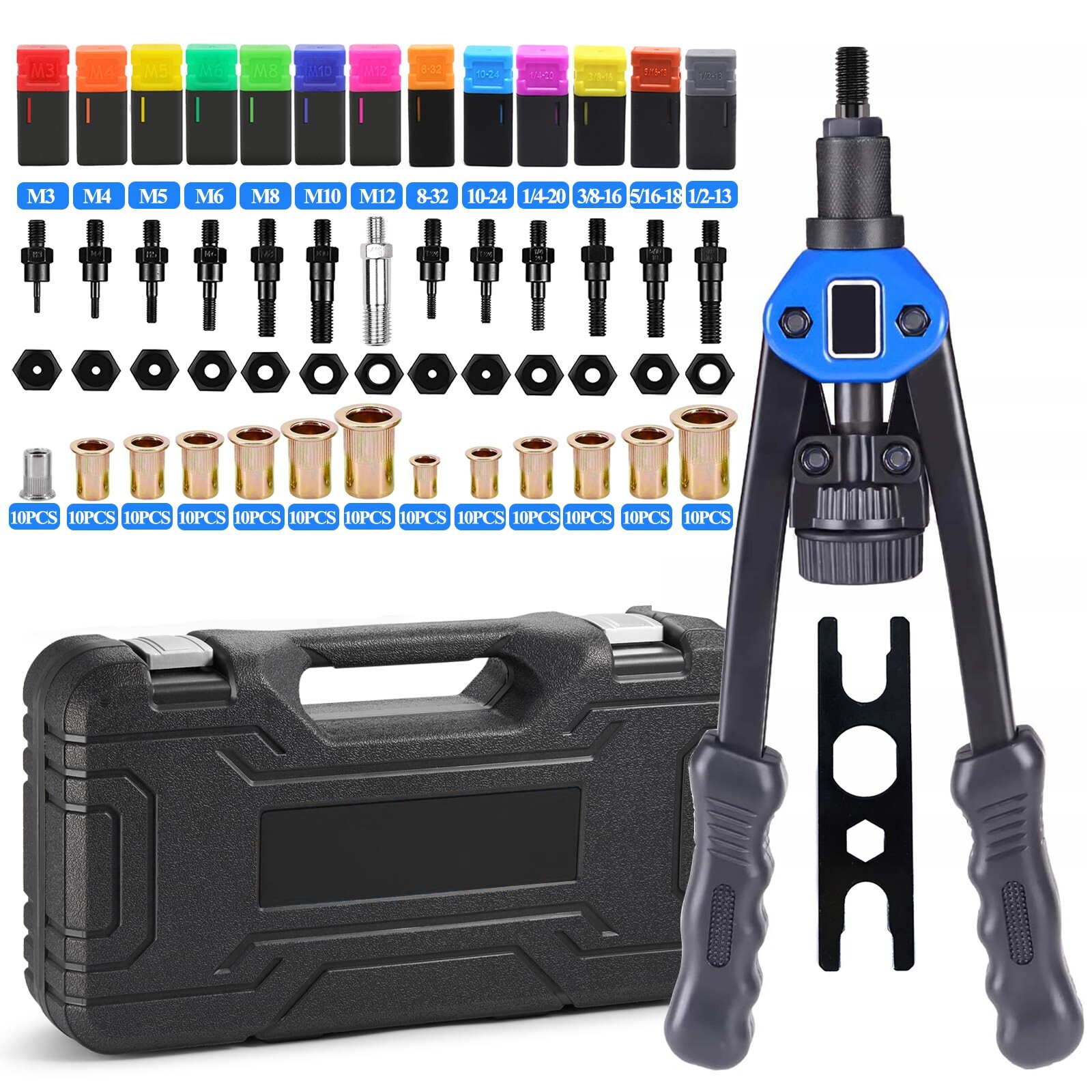 13'' Rivet Gun Kit Rivnut Thread Setting Tool Nut Setter NutSert Metric 130PCS