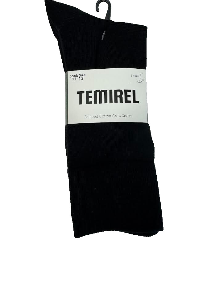 Men's combed cotton black socks size 11-13 (fits shoe sizes 6-12) - 9 PAIRS