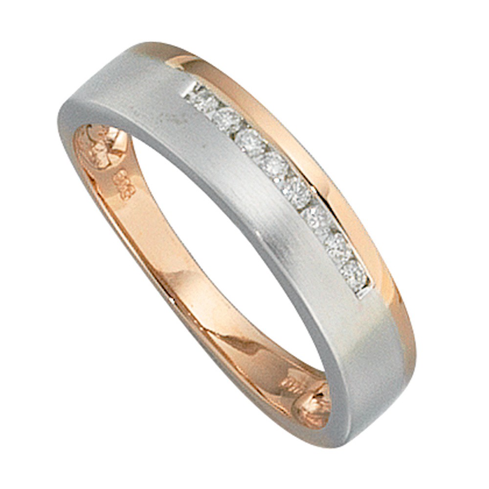 Jobo ladies' ring 585 gold rose gold White gold two-tone partially matte 8 diamonds brilliant