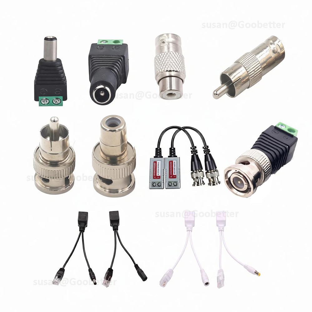 CAT5 UTP TO COAXIAL CAMERA CCTV TV POWER VIDEO RCA BALUN BNC CABLE CONNECTORS