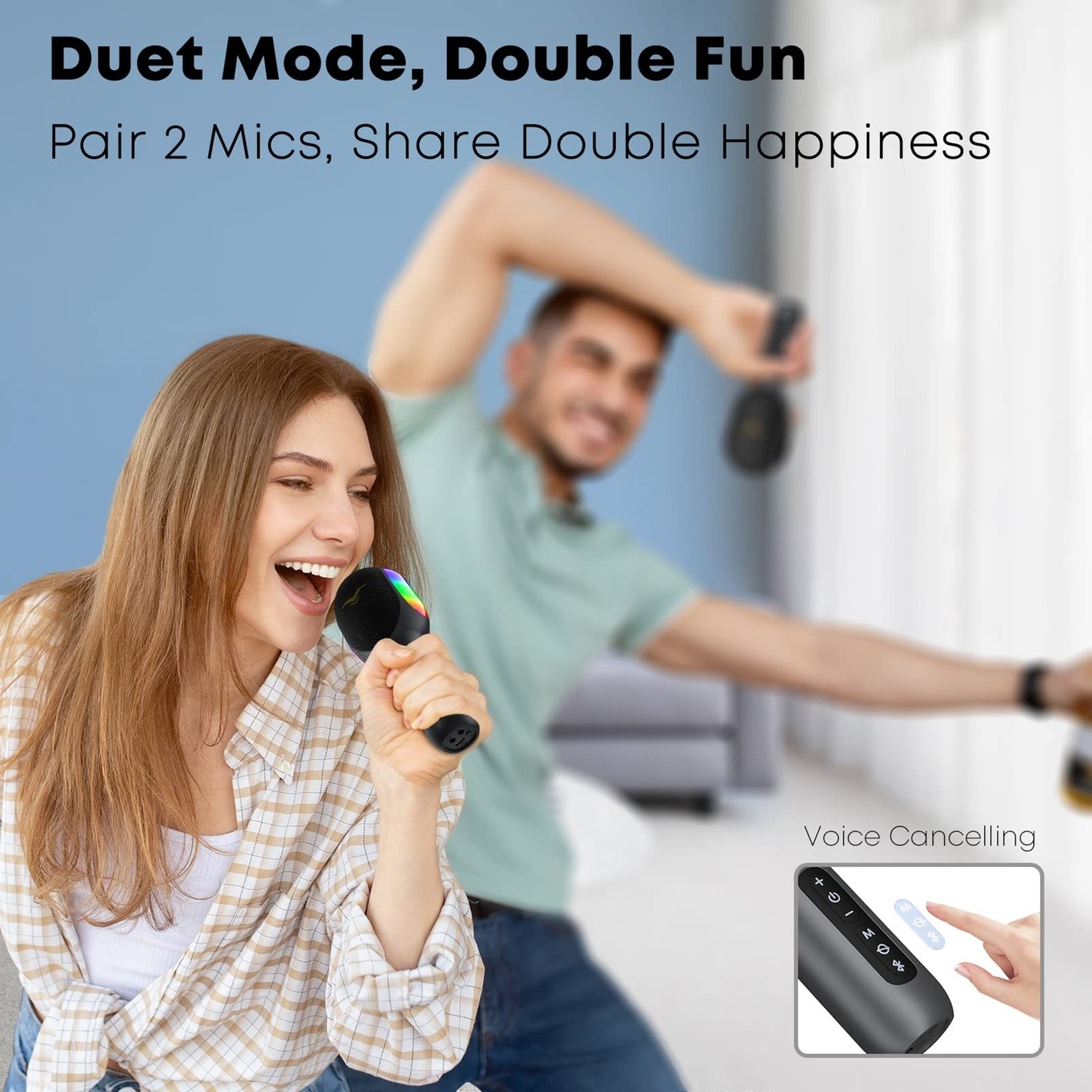 Micrófono inalámbrico Bluetooth para karaoke, altavoz portátil 5 en 1, luces RGB