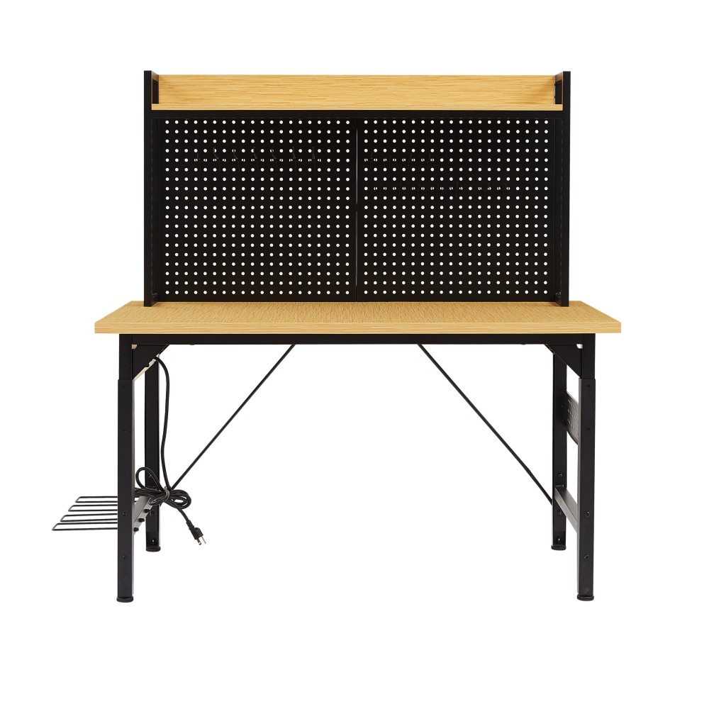 48" Adjustable Rolling Workbench Pegboard 1600lb AC/USB Shelf