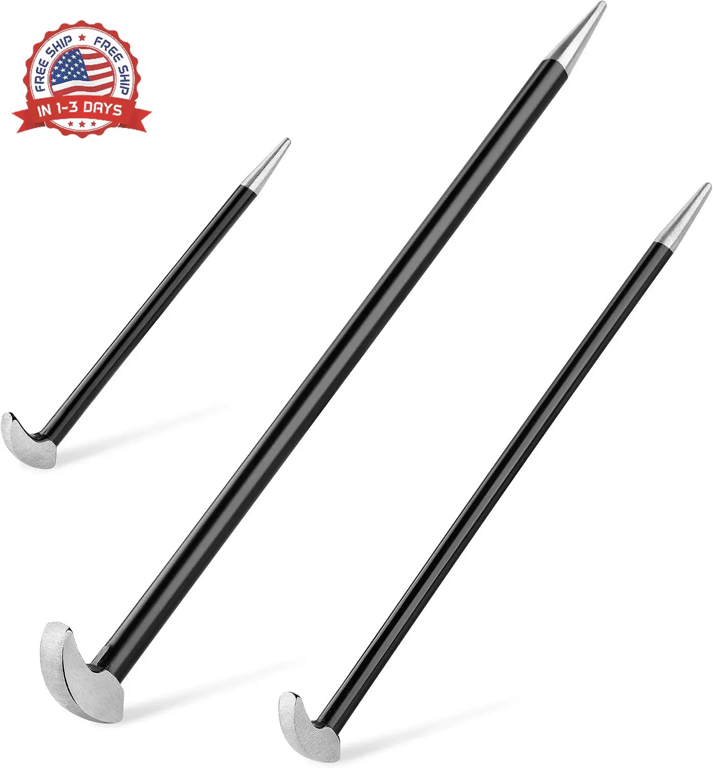 3 PCS Rolling Head Pry Bar Set 6 Inch 12 Inch 16 Inch | Prying in Tight Spaces,