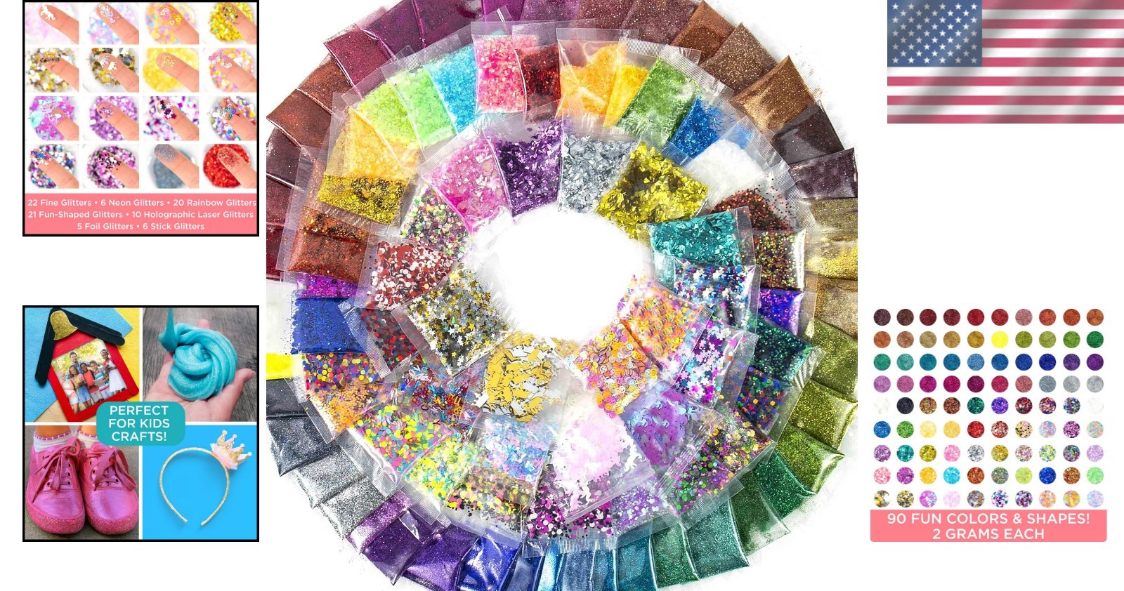 Sparkle & Shine: 90-Piece Assorted Glitter Pack for Crafts & DIY Projects