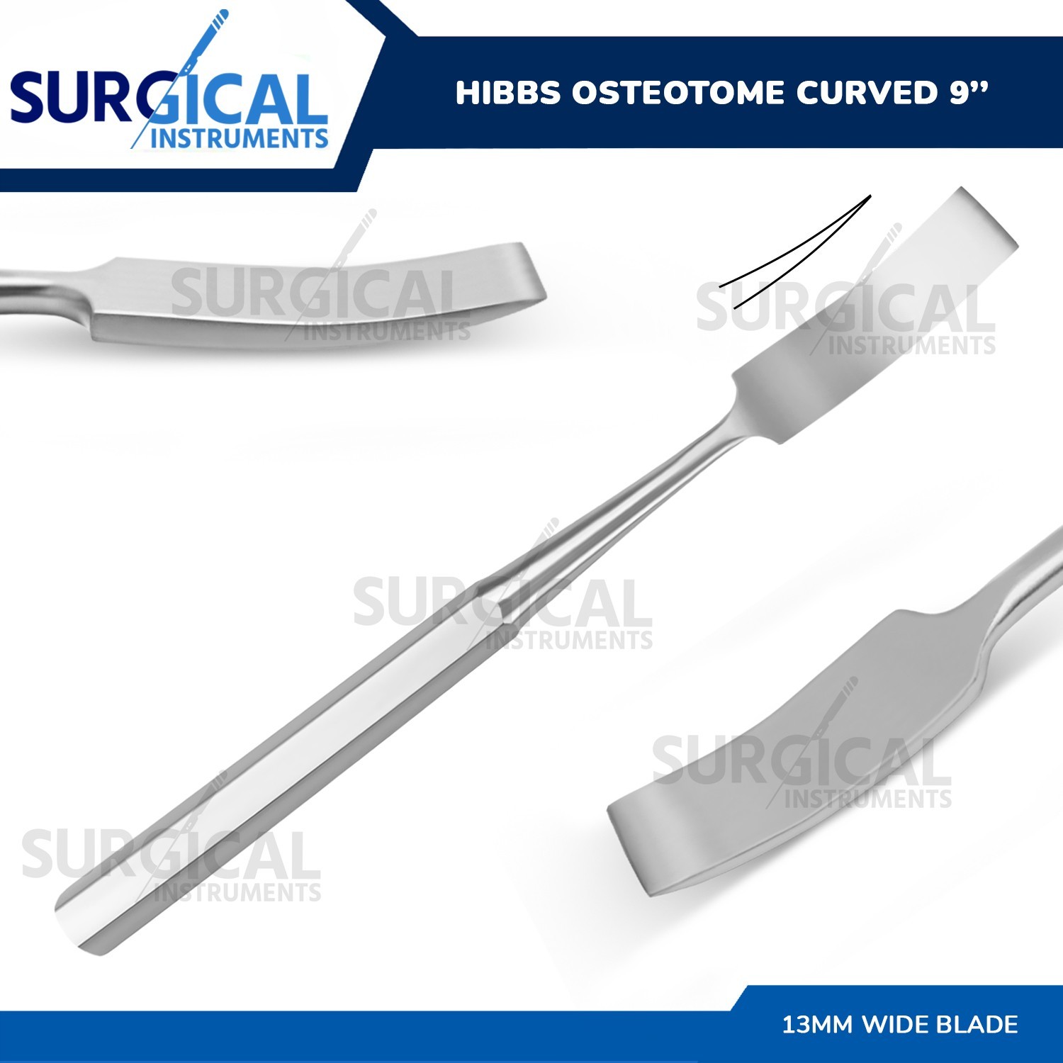 HIBBS Osteotome 9" with 1/2" (1.3cm) Blade Curved Orthopedic German Grade