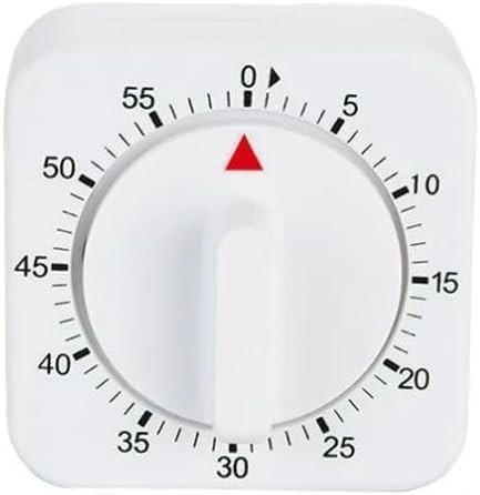 White Timer Clock Square 60-Minute Mechanical Kitchen Timer Wind up Visual Co...