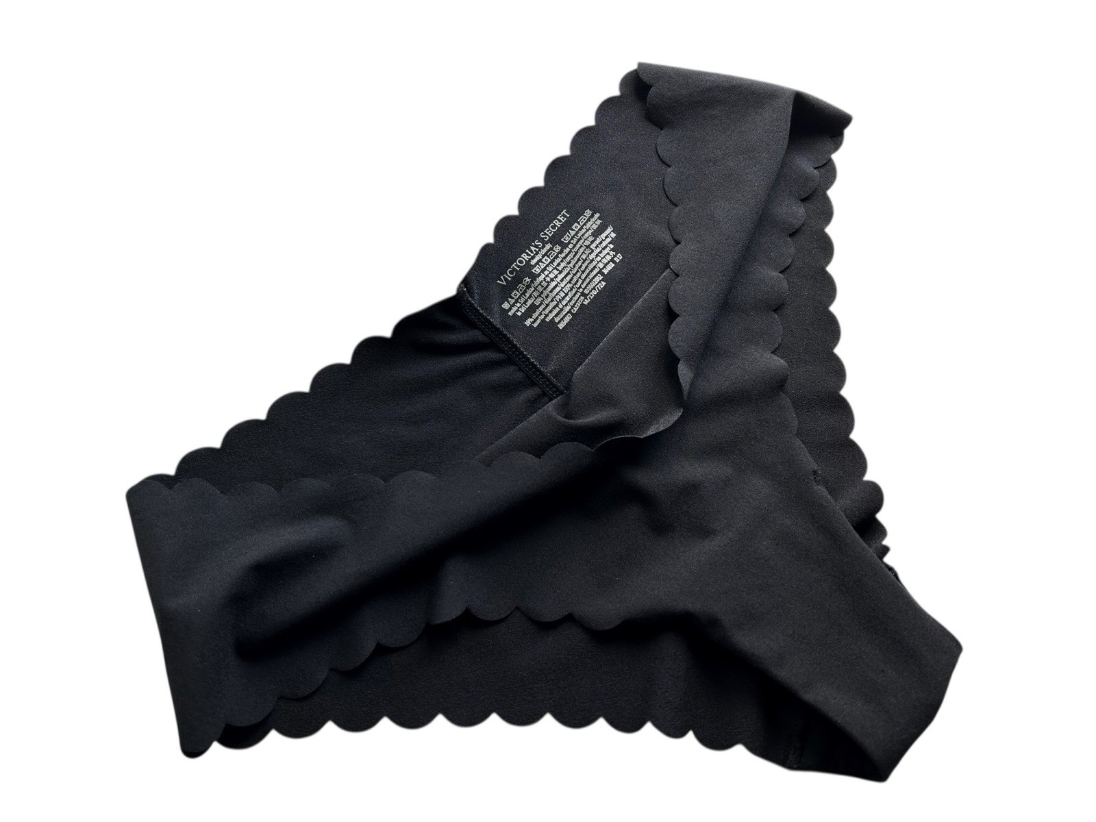 Vintage Victorias Secret Panty Panties Black Scalloped Ruched Gathered Cheeky