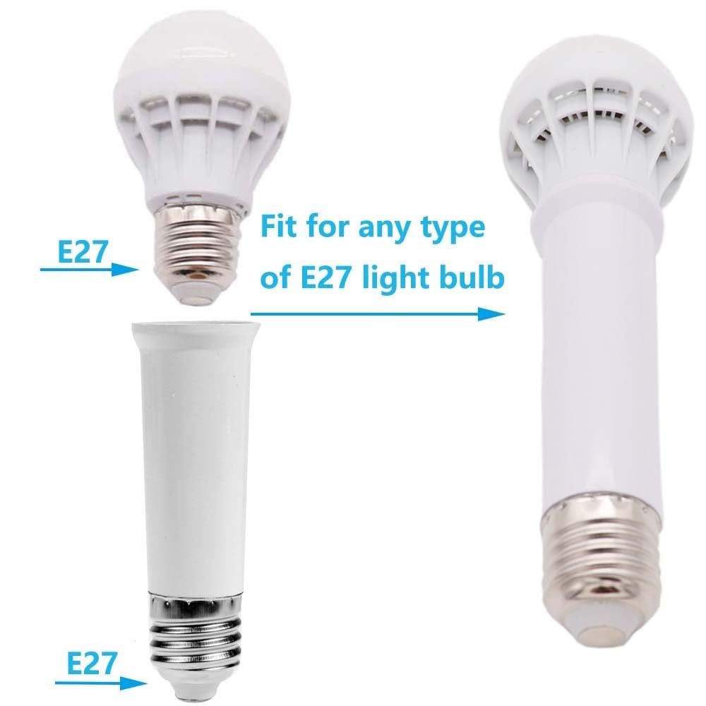 E26 Socket Extender, Standard Medium Base, 4.72 inch Extension white