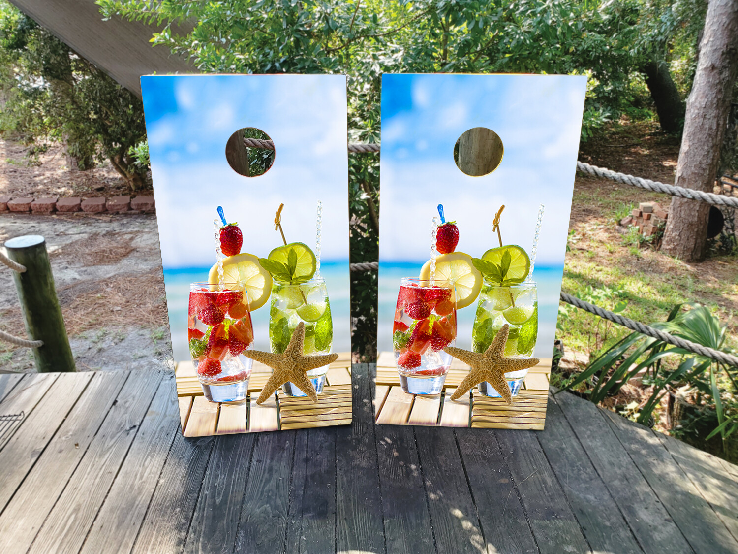 FADEPROOF Cornhole Board Wraps Laminated /  Tropical Strawberry Spritzer
