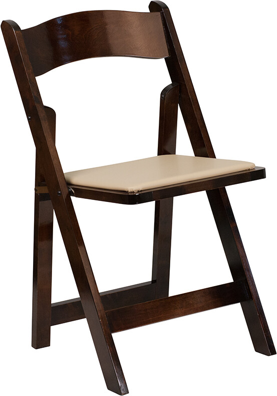 (50 PACK) Fruitwood Wood Folding Chair w/ Beige Vinyl Padded Seat -Wedding Chair