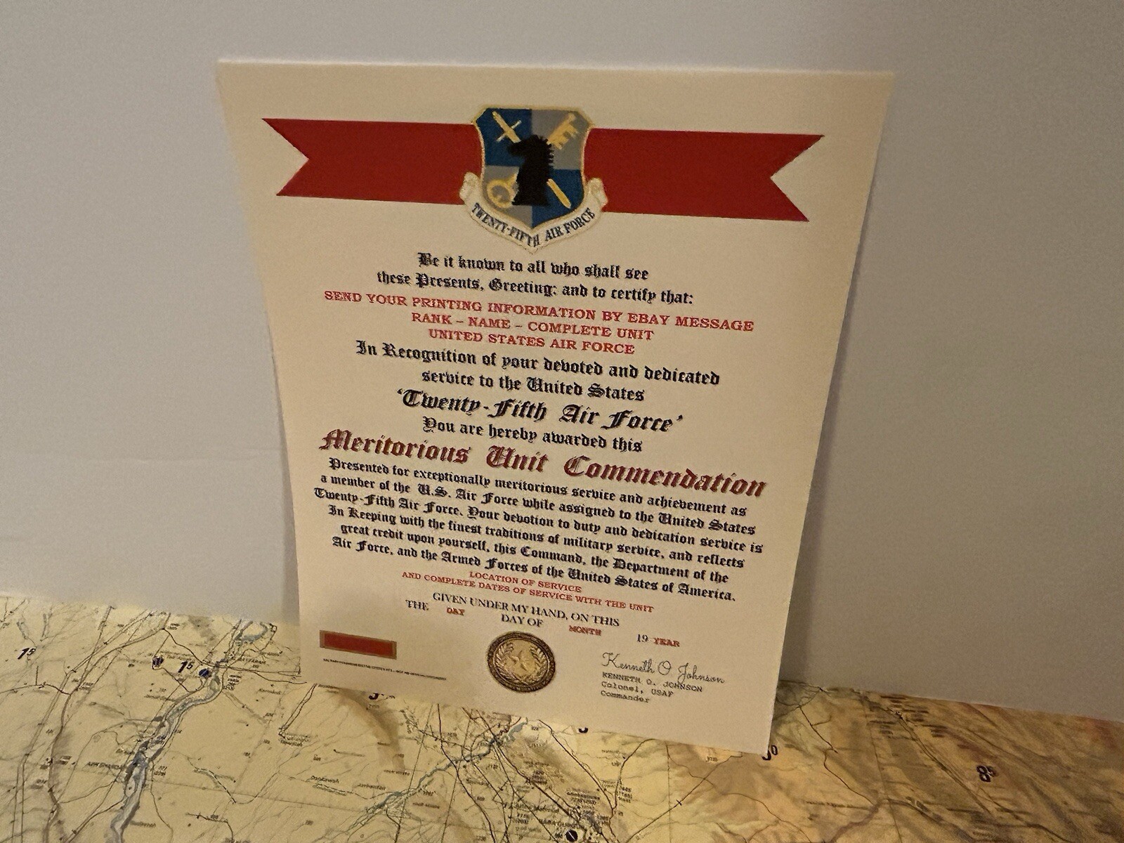 U.S. AIR FORCE / 25TH AIR FORCE - MERITORIOUS UNIT COMMENDATION CERTIFICATE