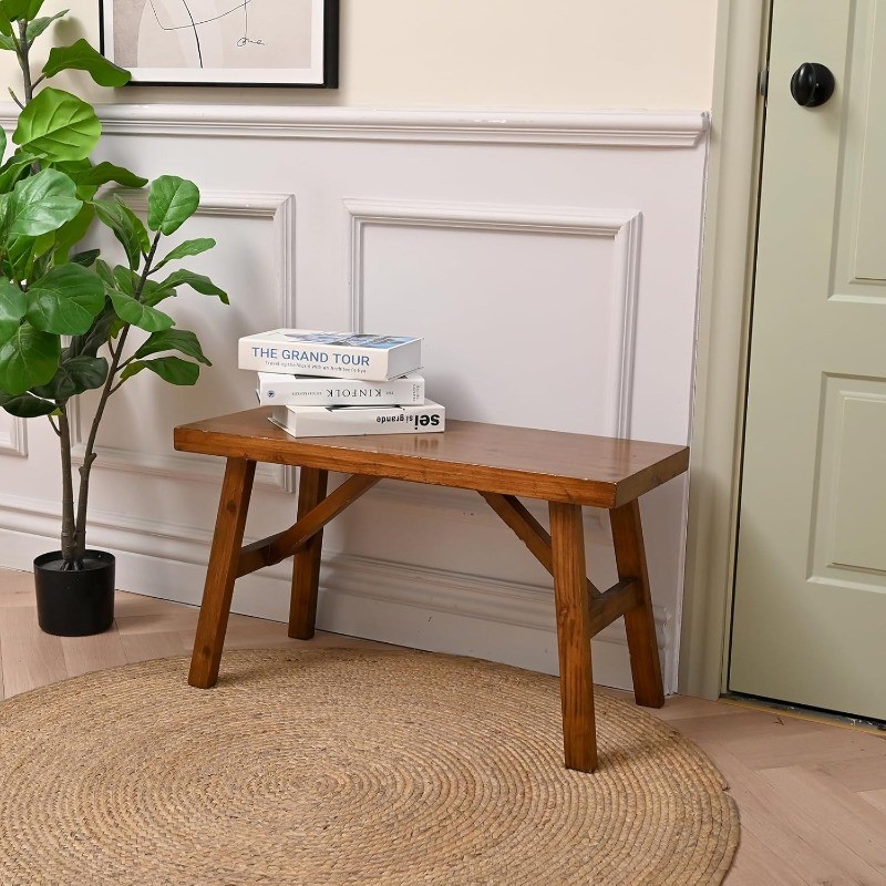 Solid Wood Bench,30" - Farmhouse-Style Entryway Seating for Living & Dining Room