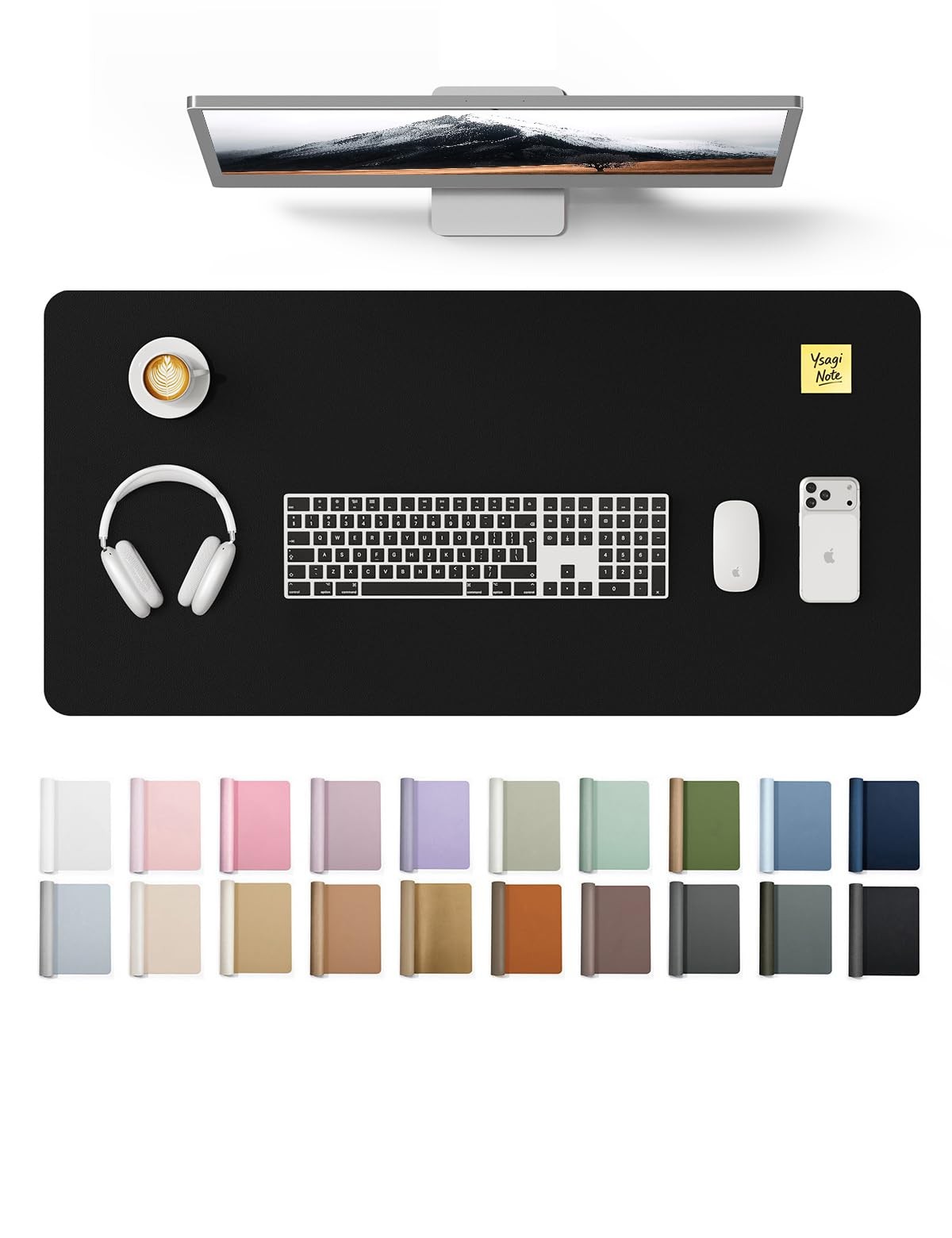 YSAGi Leather Desk Protector, Office Mat, Large Mouse 31.5" x 15.8", Black