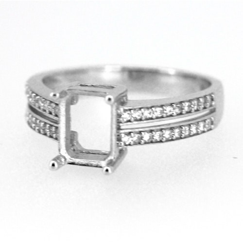 Sterling Silver Semi Mount Ring Setting Oct 7x5mm Split Shank