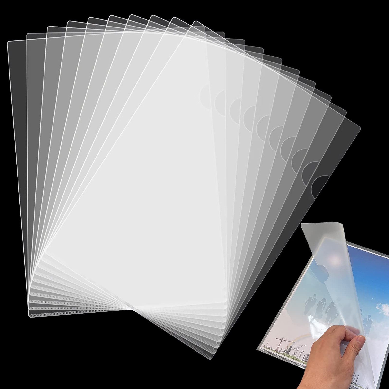 UPZDER 10 Pack Clear Document Folder, L-Type Plastic File 11.5 x 8.9,