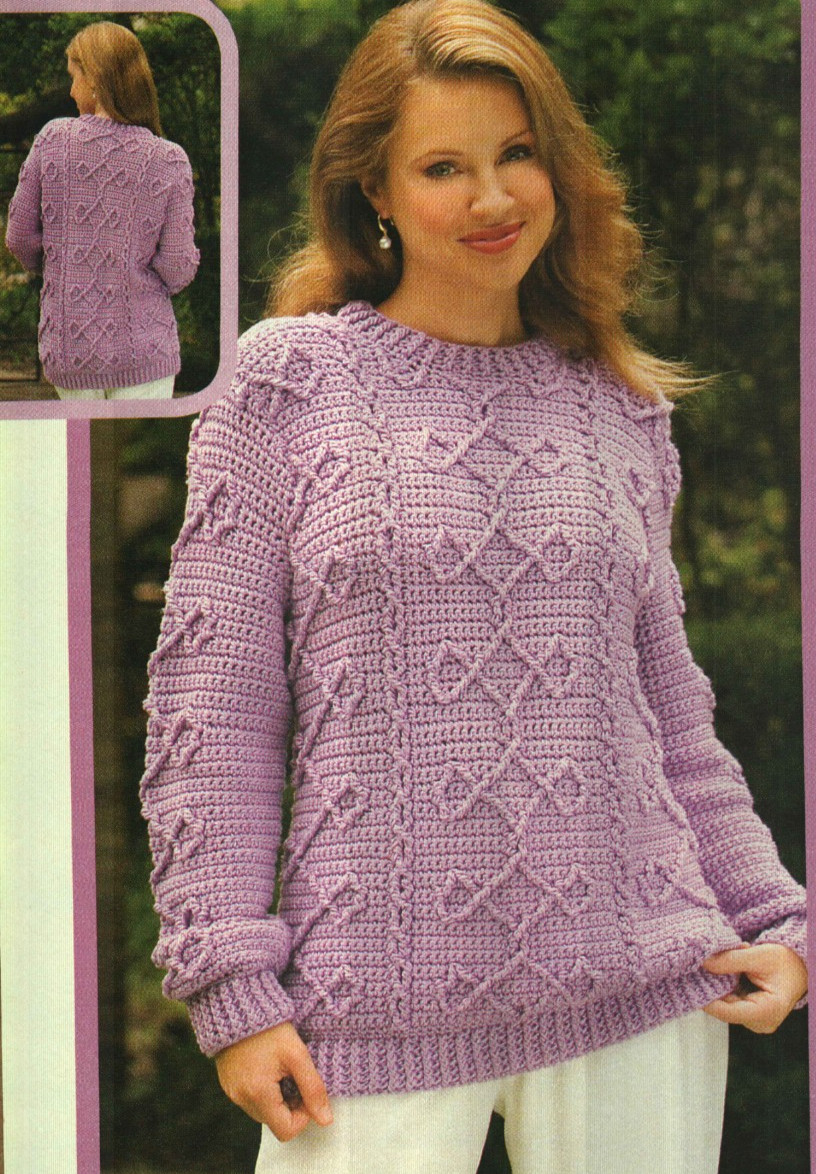 AMETHYST ARAN PULLOVER SWEATER 4 SIZES WOMEN'S CROCHET PATTERN INSTRUCTIONS