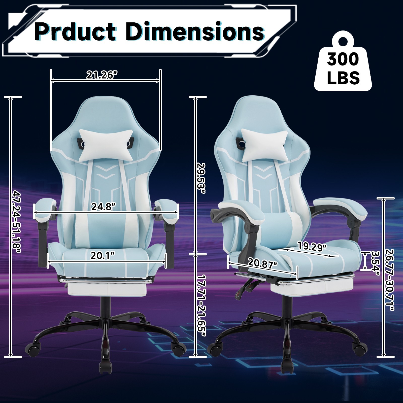 Computer Chair with Footrest and Lumbar Support Height Adjustable Gaming Chair
