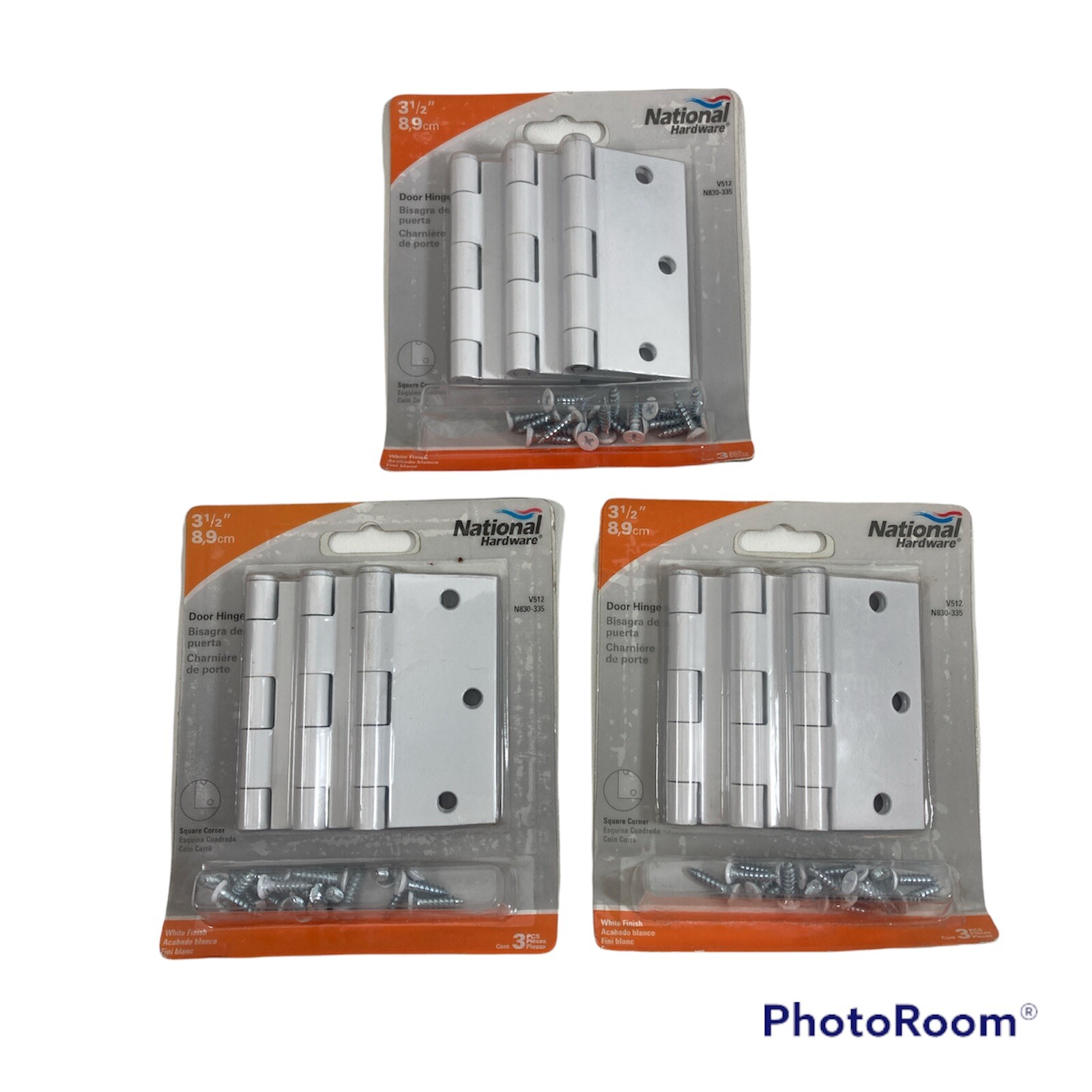Qty 3 National Hardware N830-335 Square Corner Door Hinge White 3.5" 3-Pack