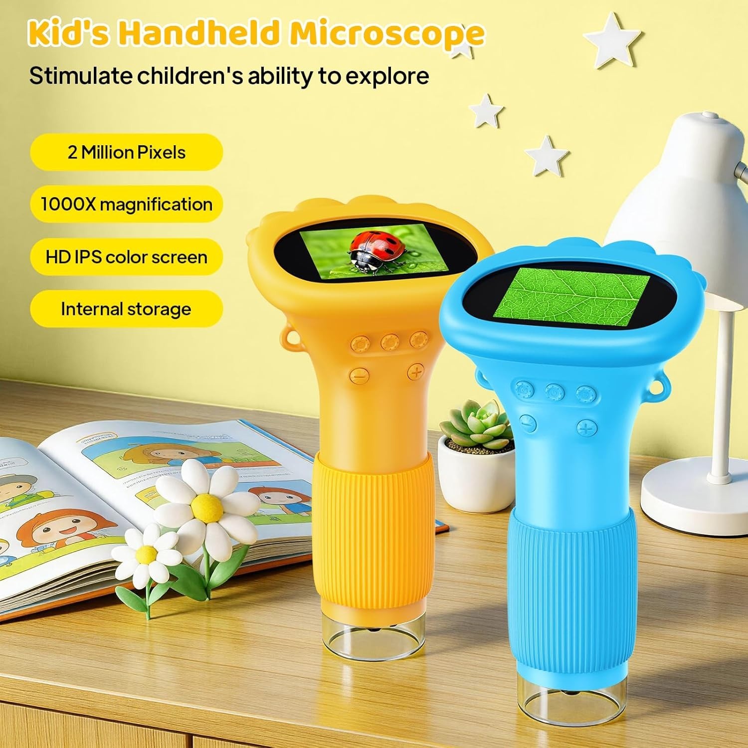 Kids Microscope - 1000X Portable Microscope for Kids, Photo & Video Miniscope...