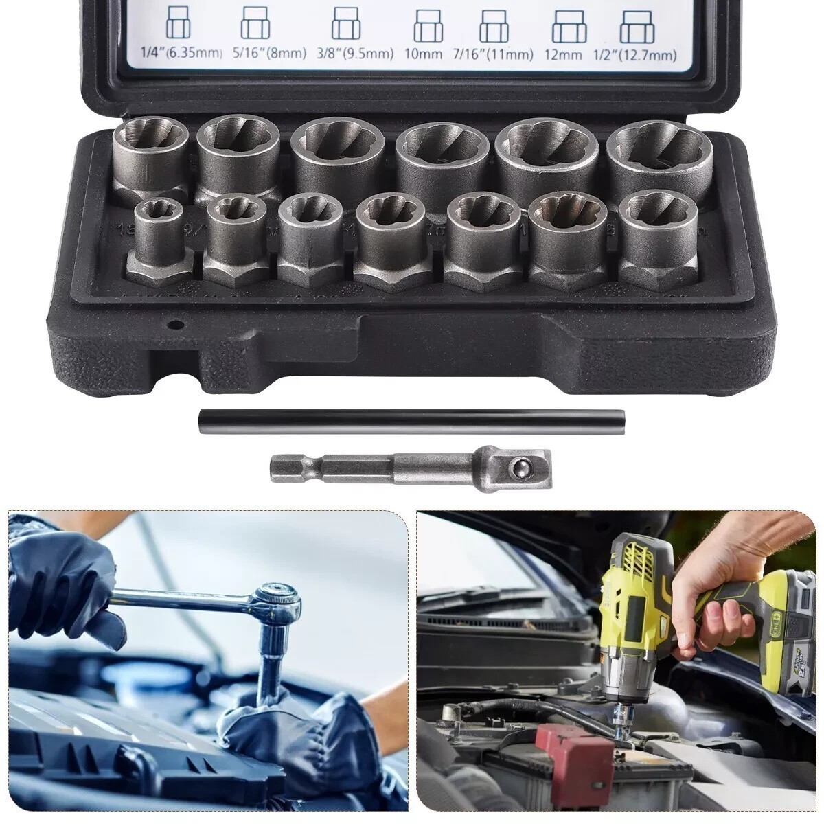 15Pcs Nut & Bolt Extractor Kit, of Bolt Removal Tool Set, Extractor Socket Tool