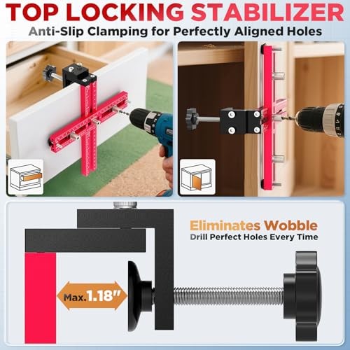 Cabinet Hardware Jig - Adjustable Drill Guide Template for Knobs & Handles