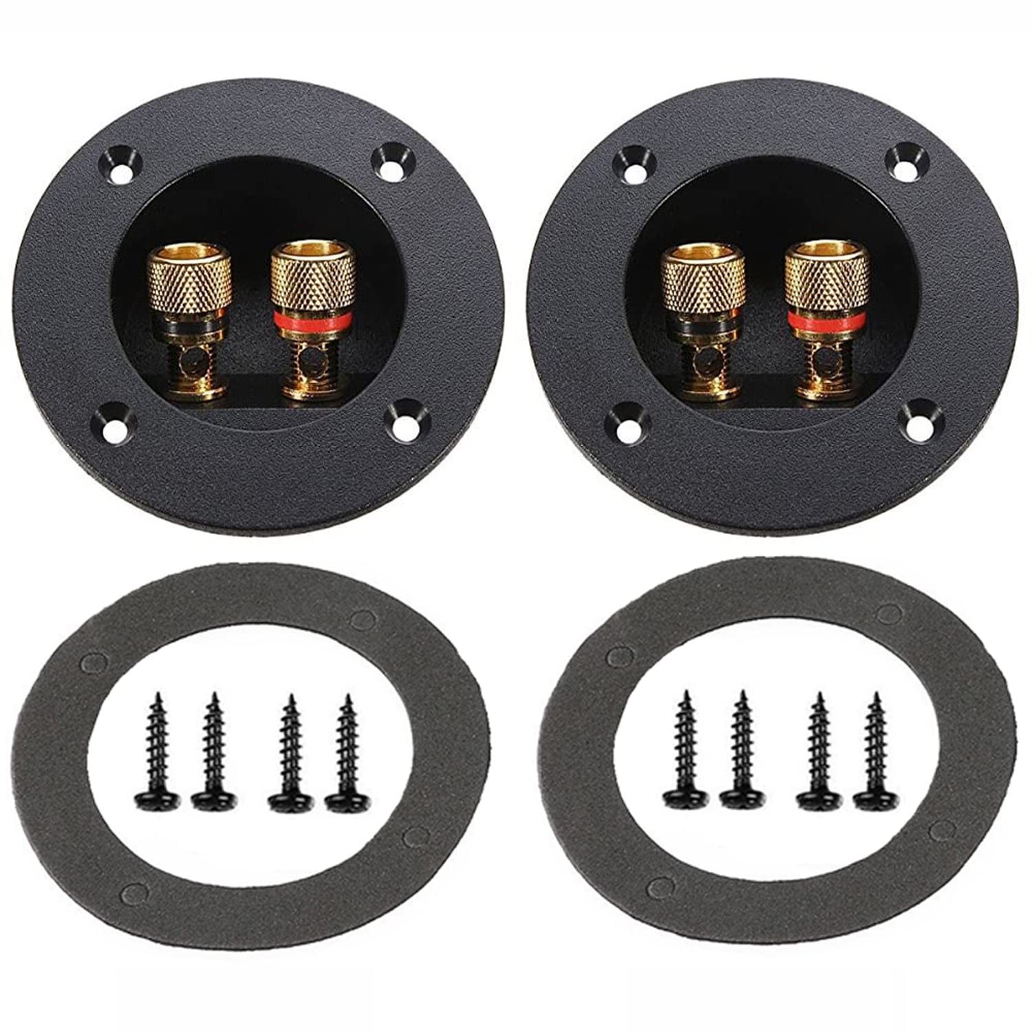 BlueMart 3" Round 2-Way Binding Post Screw Cup Connector Speaker Black - 2pcs