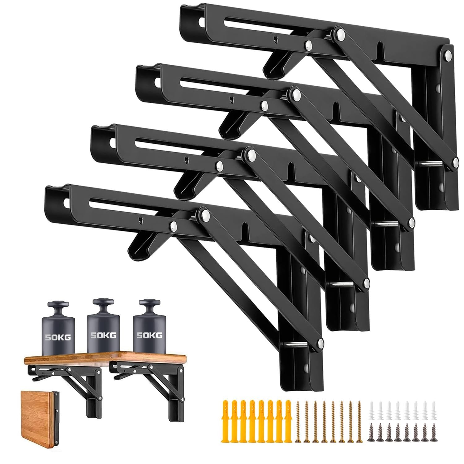 4 Pcs Folding Shelf Brackets, 18 Inch Shelf Brackets Heavy Duty Collapsible T...