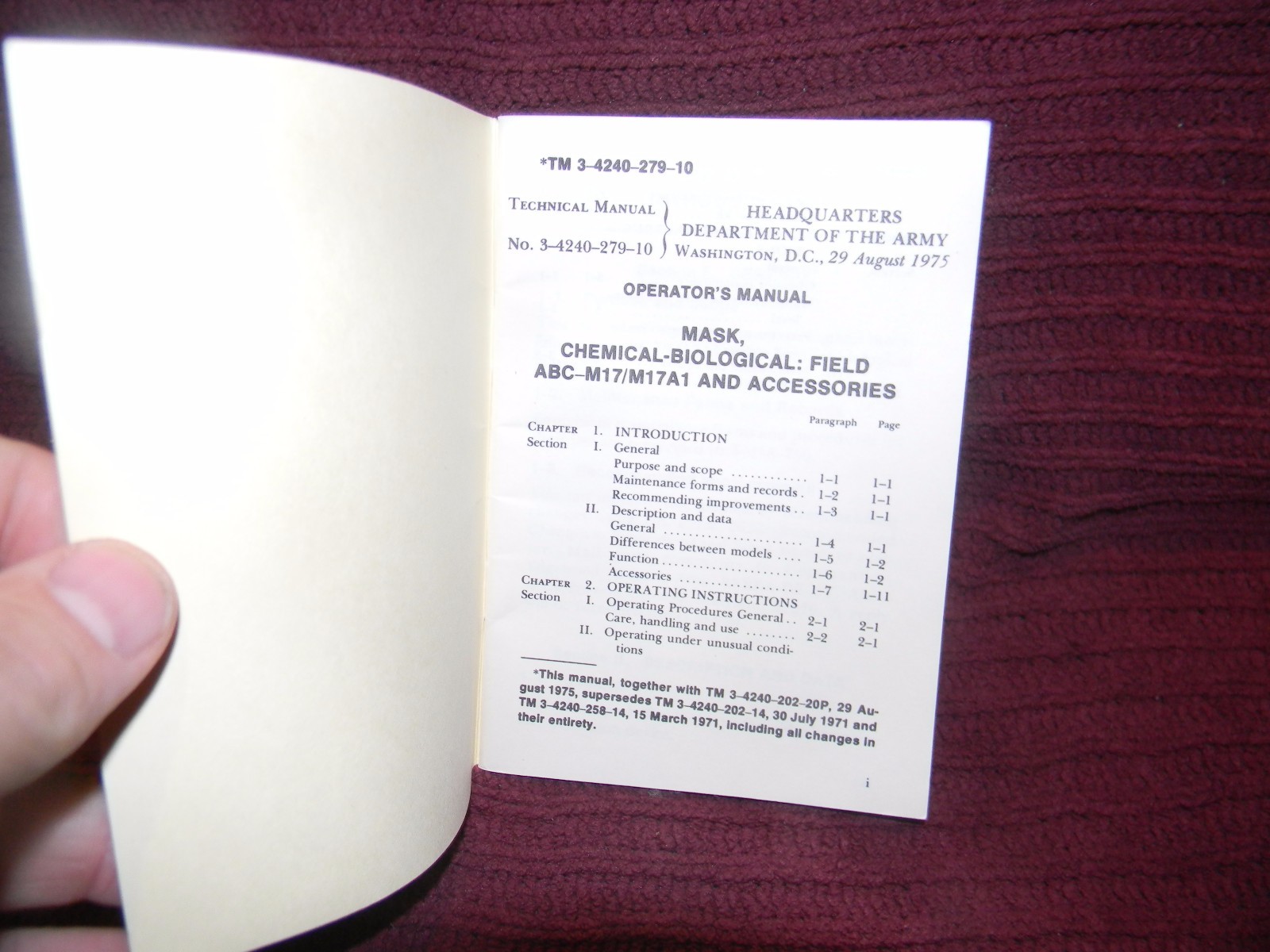 1976 OPERATOR'S MANUAL Decontaminating Reimpregnating Kit TM 3-4230-211-10 #S65