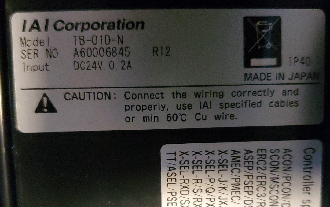 IAI Robot Teach Teaching Pendant Position Controller TB-01D-N with Cable