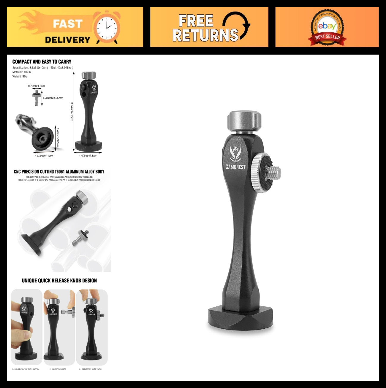 Quick Release Binocular Tripod Adapter, 1/4-20 Thread, T6061 Aluminum, Arca Comp