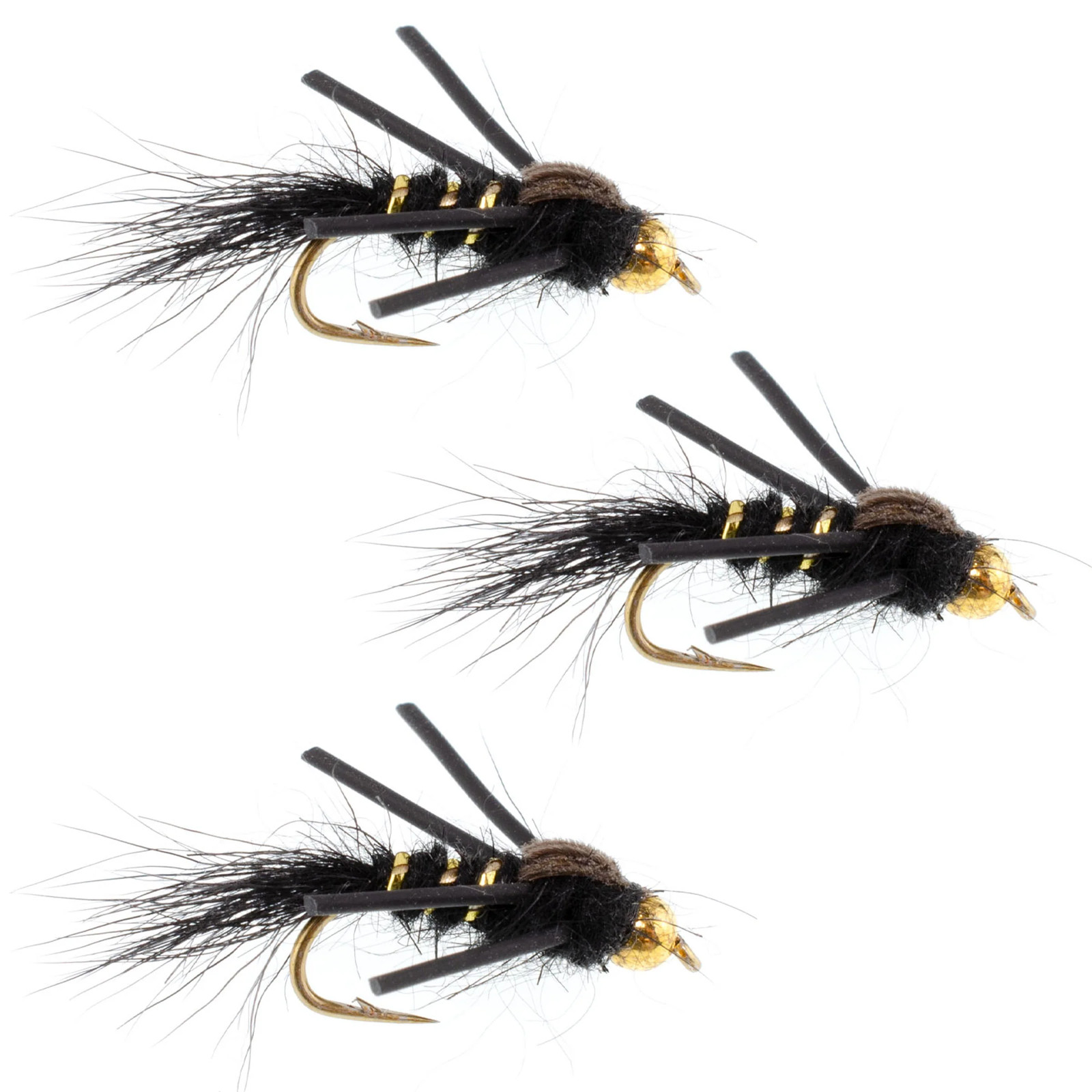 3 Pack Tungsten Rubber Legs Black Gold-Ribbed Hare's Ear Nymph - Hook Size 12