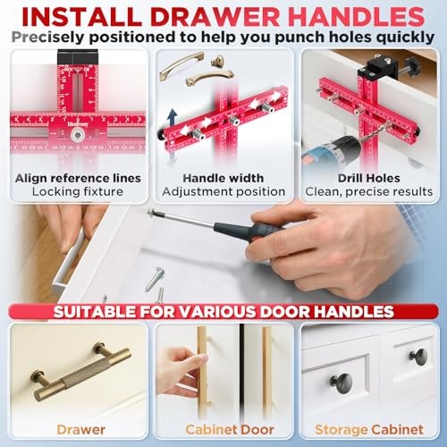 Cabinet Hardware Jig - Adjustable Drill Guide Template for Knobs & Handles