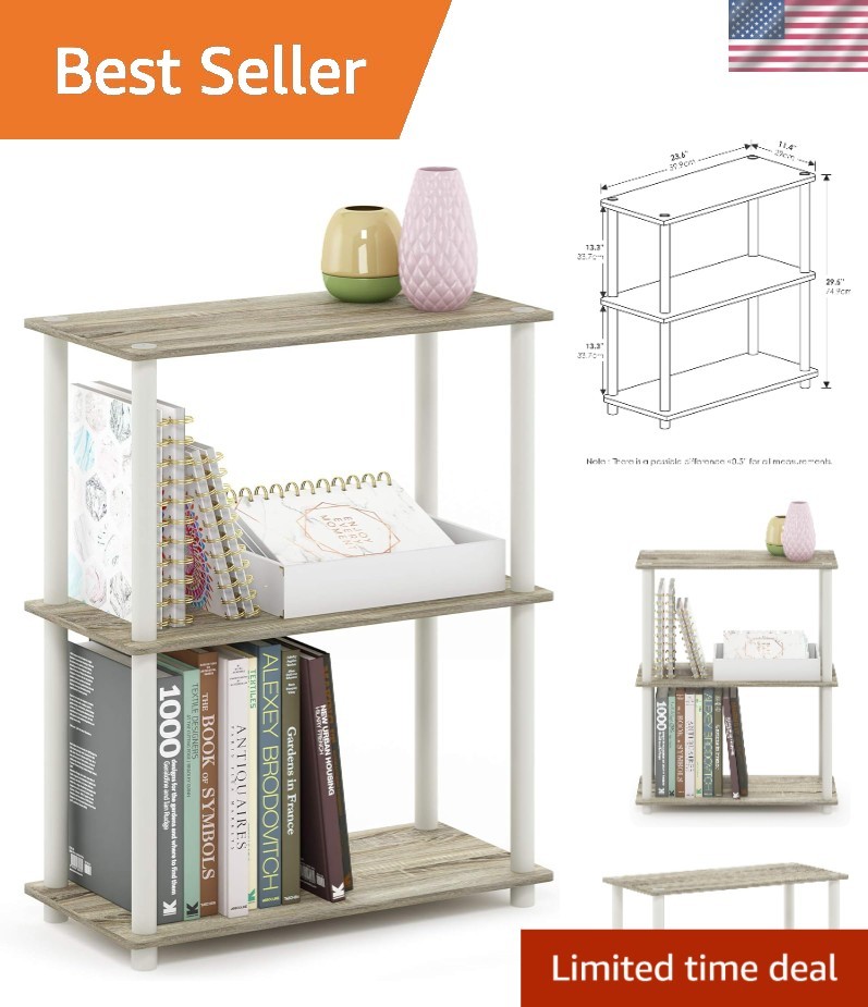 Space-Saving Toolless 3-Tier Storage Shelf in Sonoma Oak - Ideal for Home Office