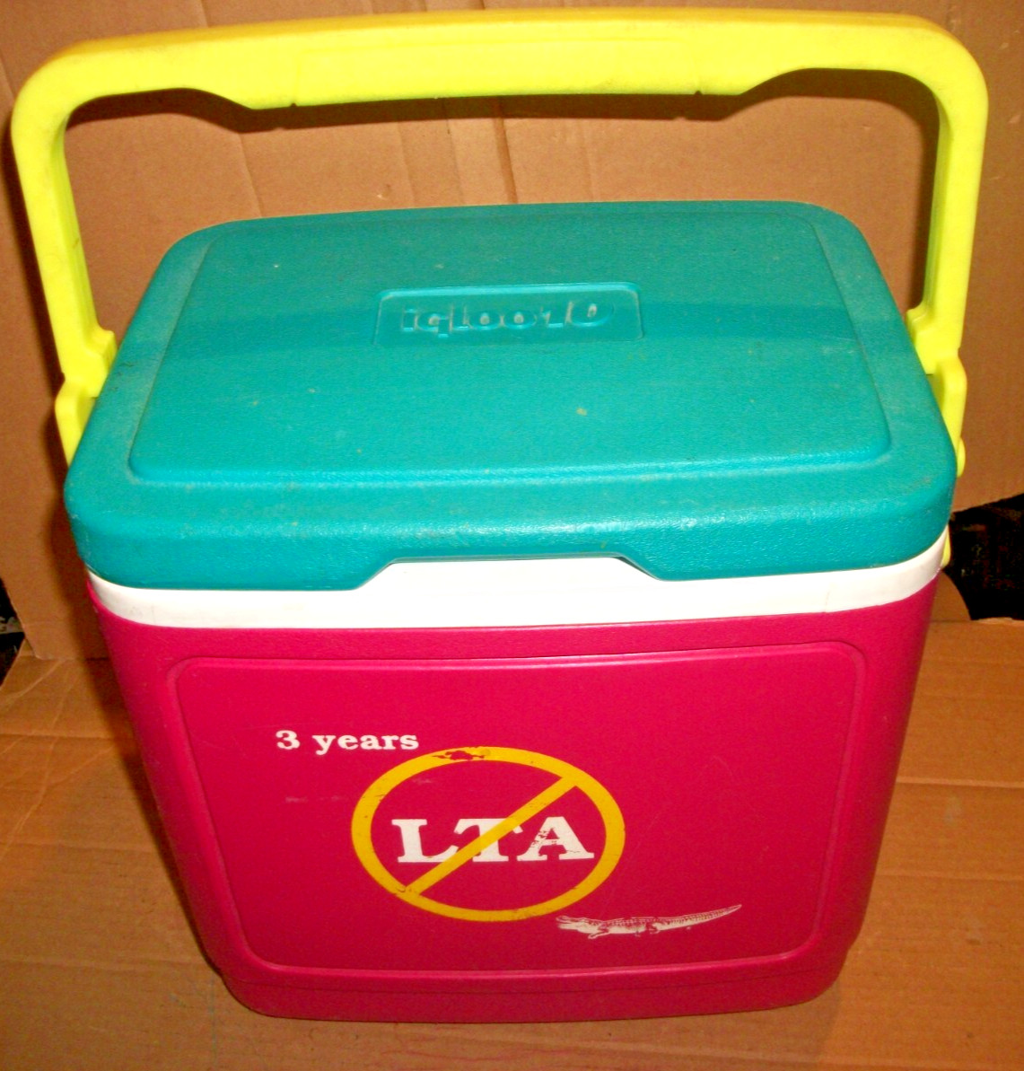Vintage Igloo 10 Lunch Box/Cooler-Ice Chest With Advertisement-Pink-Green-Yellow