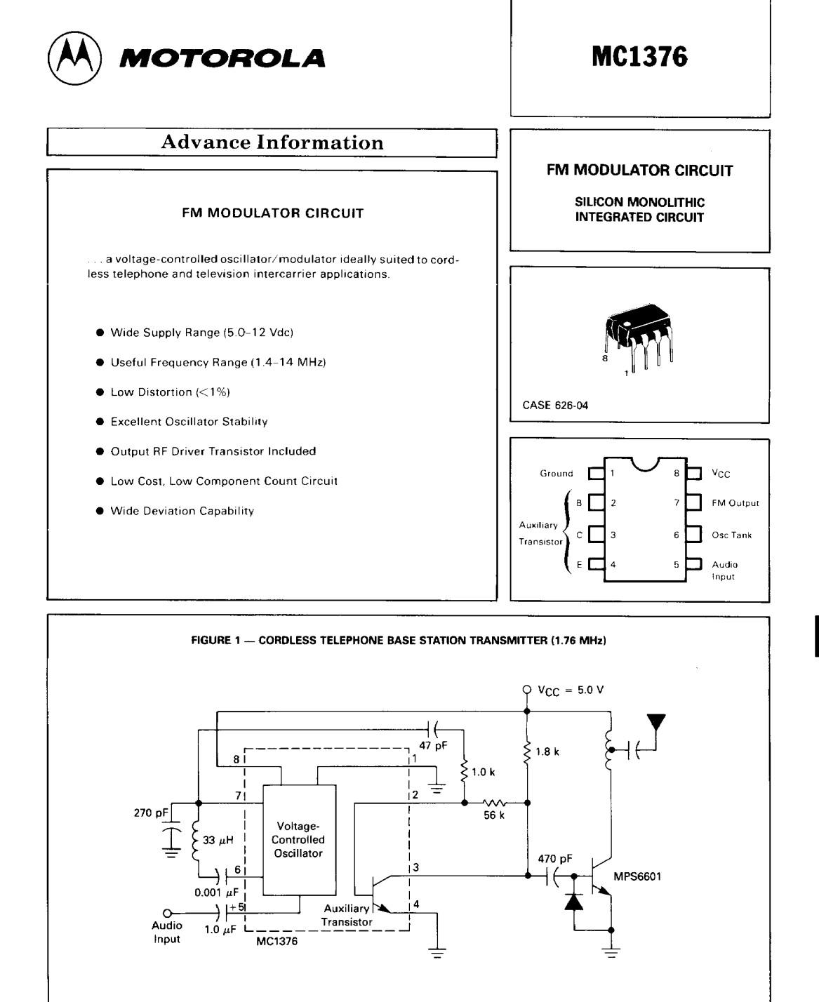 2PCS MC1376P MOTOROLA FM Modulator Circuit DIP-8