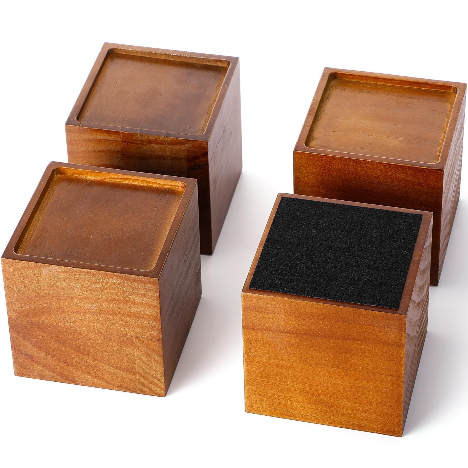 4 PCS 4 Inch Solid Walnut Wood Bed Furniture Risers Heavy Duty Square Lifts