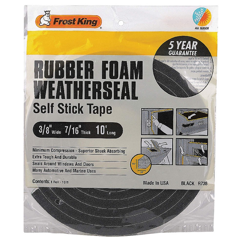 FROST KING R738A Weather Seal,Rubber Foam, Black, 10 ft L 43Y817