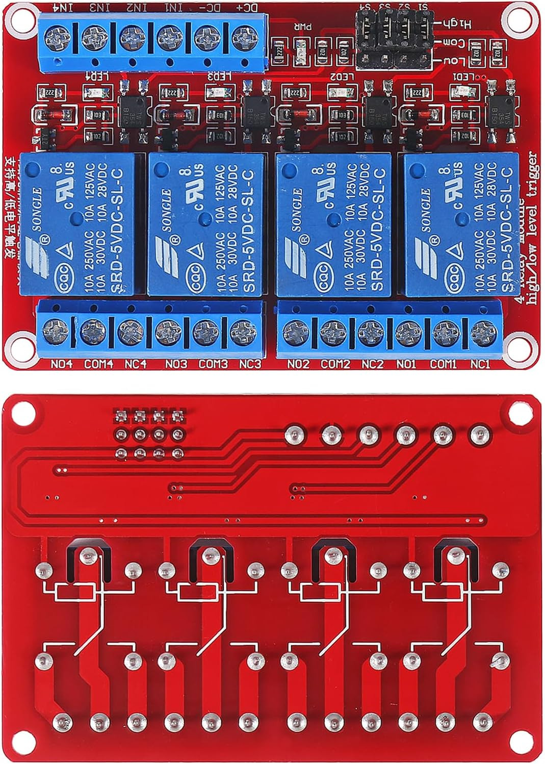 4Pack 4 Channel 5V Relay Module with Optocoupler High or Low Level Trigger Expan