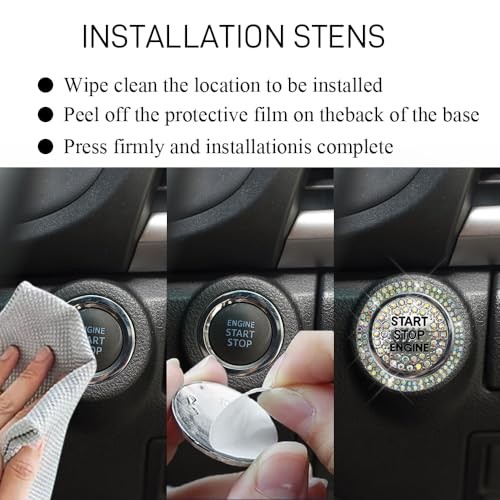 Bling Car Push Start Button Covers, Sparkling Rhinestone Switch Knob Colorful