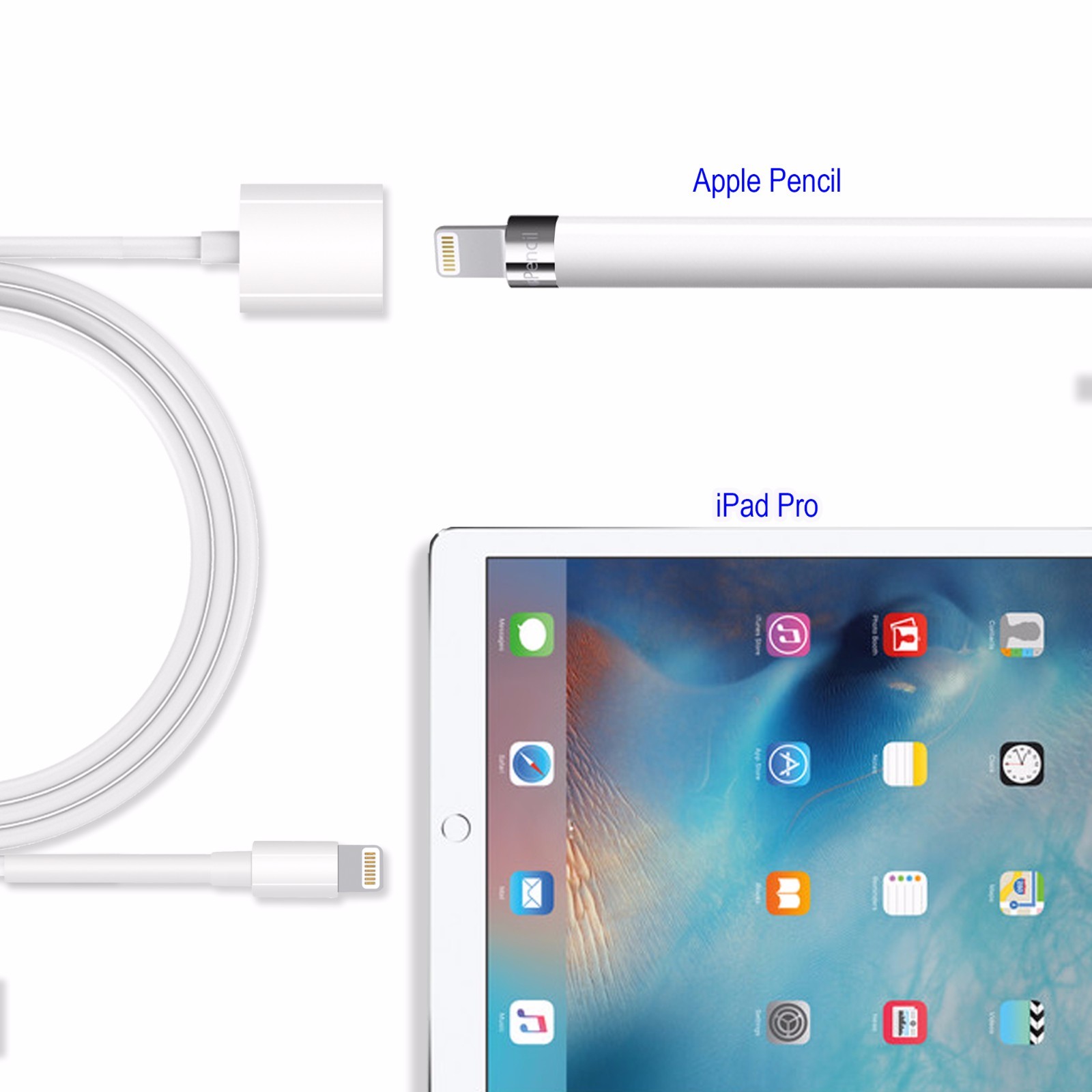 TechMatte Apple Pencil Flexible Charging Adapter for iPad Pro (Cable - 1 Foot)