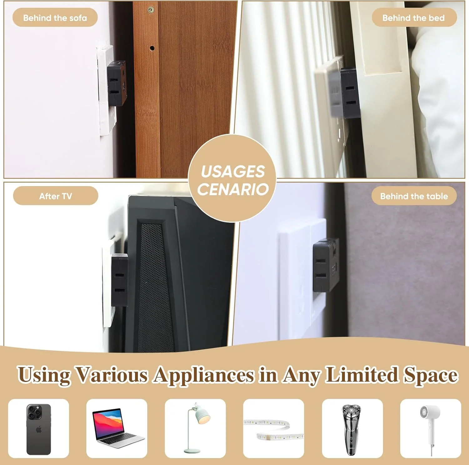 3 Way Flat Wall Outlet Extender Adapter- 2 Pack 180 Degrees Rotatable Flat Plug