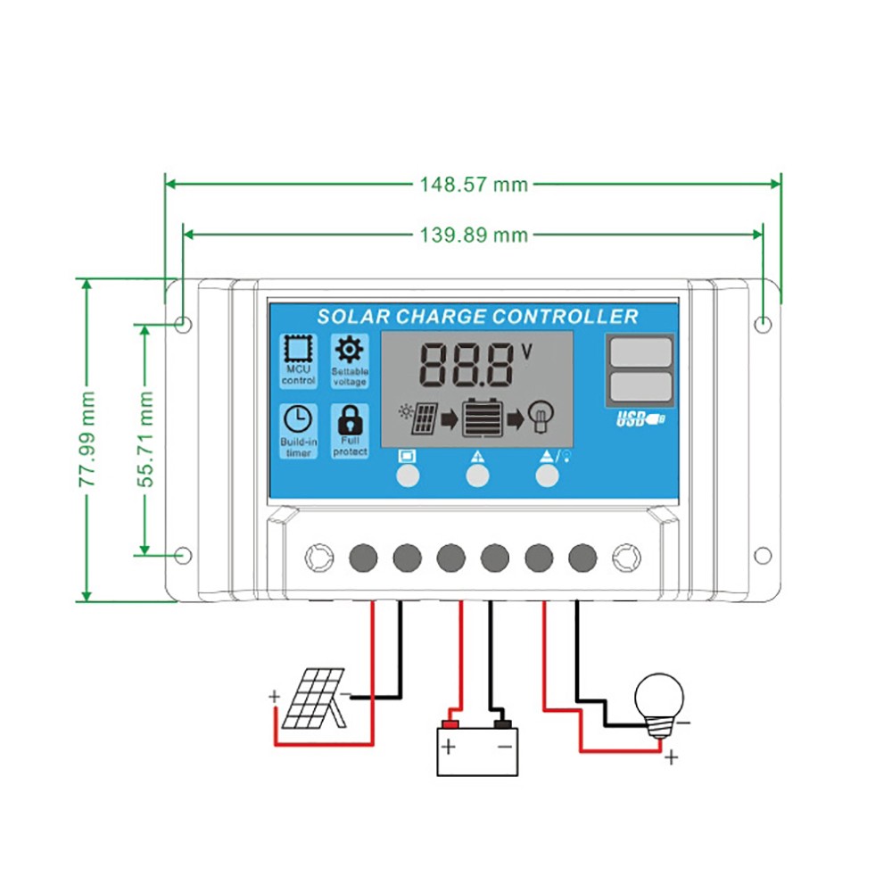 60A MPPT Solar Panel Regulator Charge Controller 12V/24V Auto Focus Tracking